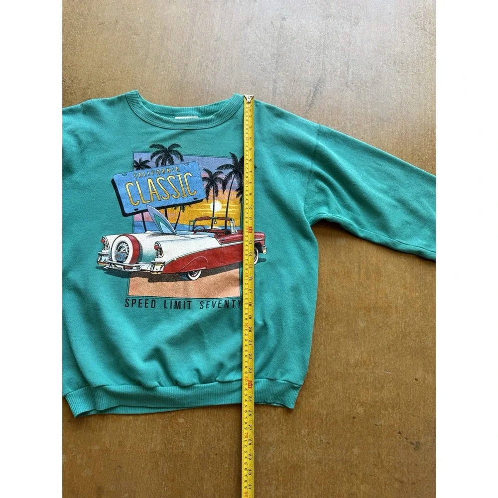 VTG 80s California Classic Cars Racing NASCAR Teal Crewneck Sweater (L) Limit 70